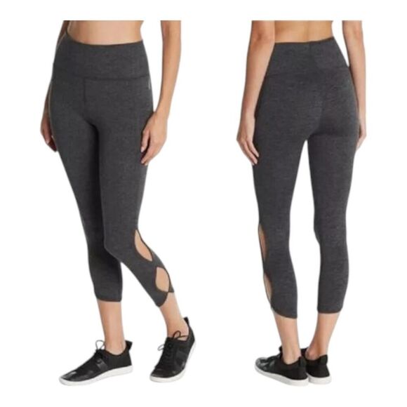 Free People Movement Cropped Leggings Cutout Sides Gray Black Medium NEW - Picture 1 of 15